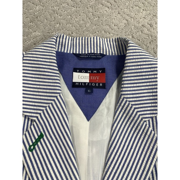 Tommy Hilfiger Seersucker Stripe Blazer Womens 6 Blue White Cotton Jacket - Picture 5 of 10